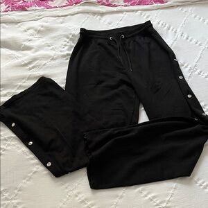 Lashes Black Jogger Wide Leg Pants with side leg Button Accents